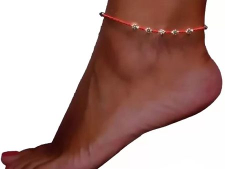 Gurjari Jewellers Stylish women s Black Thread Anklet with 5 carving Oxdised Beads Cotton Dori Anklet Cotton Dori Anklet (Red) Supply