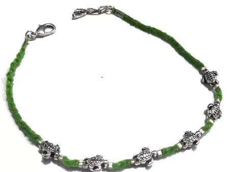 Gurjari Jewellers Stylish women s GREEN Thread Anklet with TORTOISE Cotton Dori Anklet Online