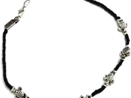 Gurjari Jewellers Stylish women s Black Thread Anklet with carving Oxdised Beads Cotton Dori Anklet Cotton Dori Anklet Fashion