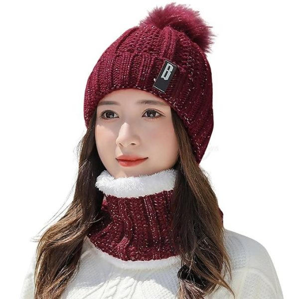 Tomorrow Fashion 2-in-1 Winter Beanie Hat & Scarf Set (Brownish-Red) Sale