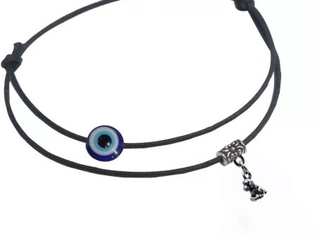 Gurjari Jewellers Evil Eye and Dog Hanging Two-Layer Cotton Dori Anklet on Sale